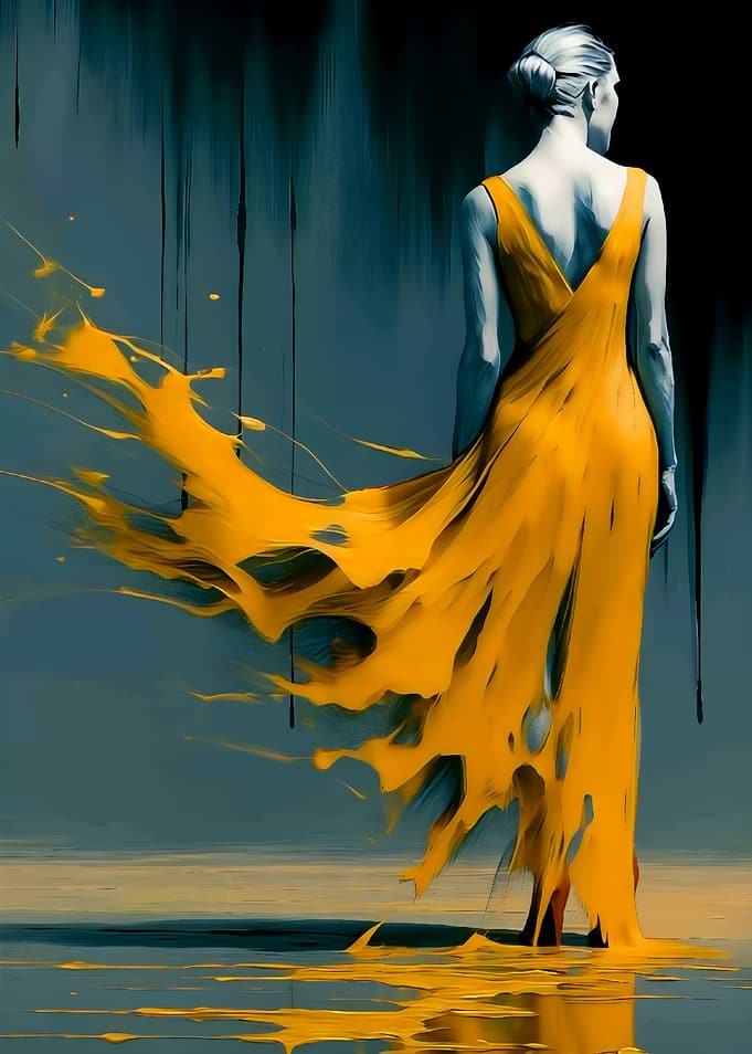 Woman in Liquid Yellow Dress
