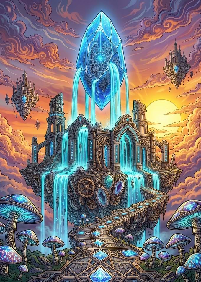 Floating Crystal Castle Fantasy Landscape