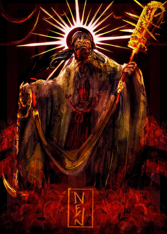 Dark Fantasy Figure with Golden Staff