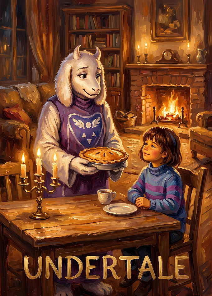 Toriel and Frisk Sharing Pie