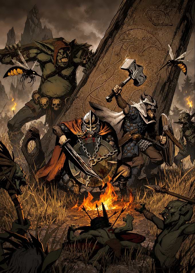 Viking Warriors Battling Goblins