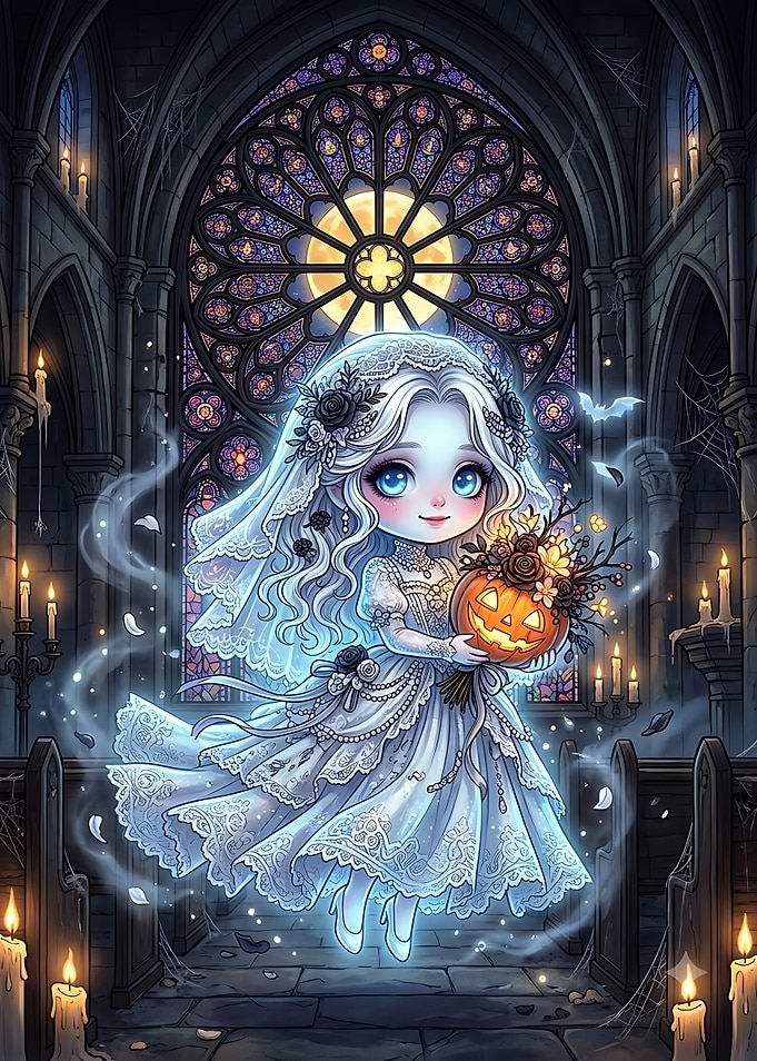 Chibi Ghost Bride with Pumpkin