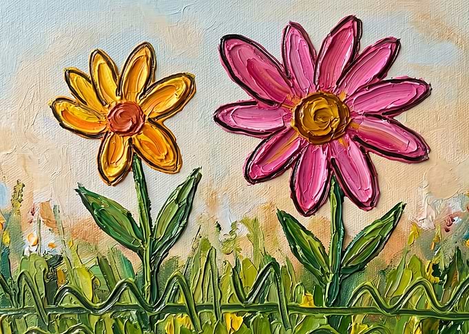 Impasto Oil Painting of Two Flowers