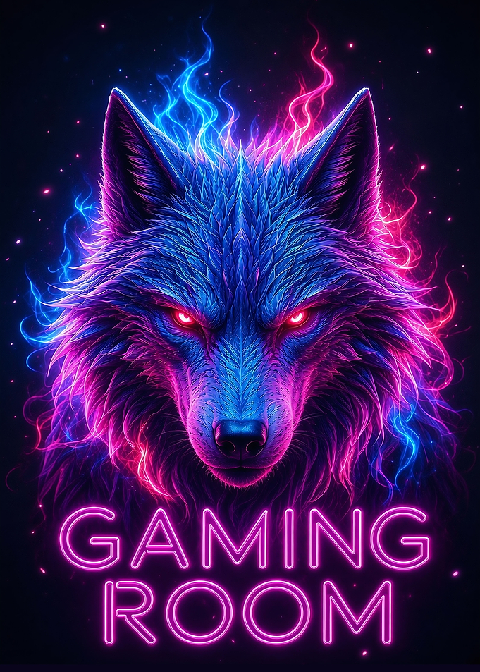 Neon Gaming Room Wolf Sign