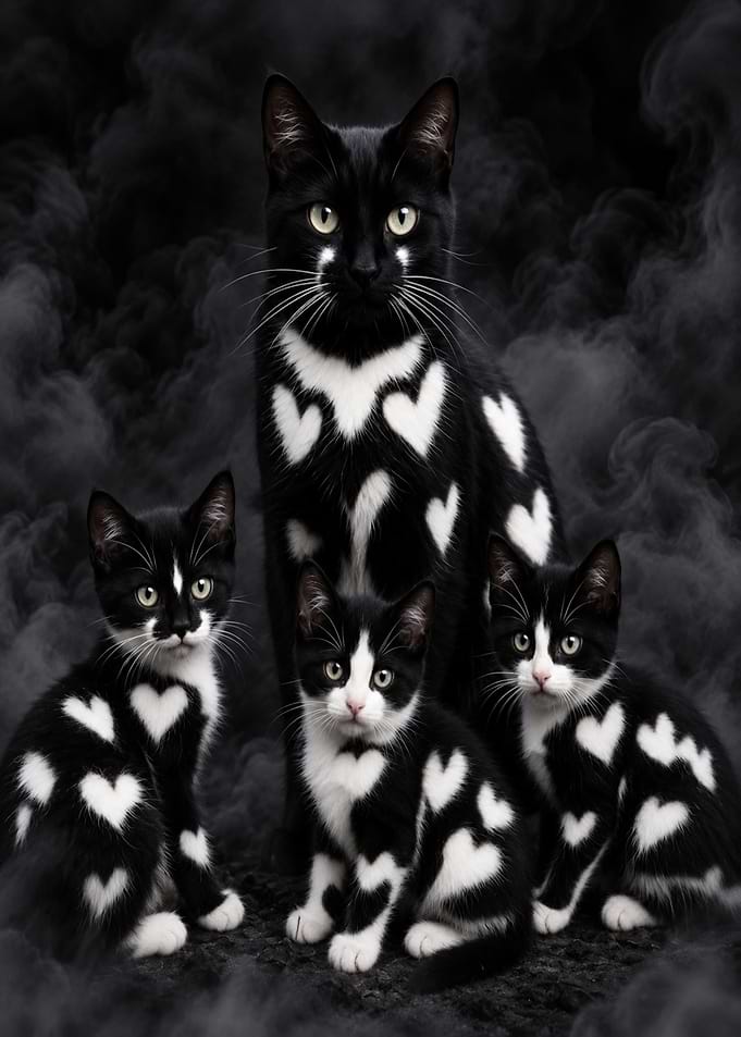 Black and White Heart Pattern Cats