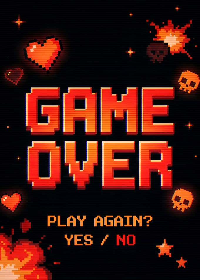 Retro Pixel Art Game Over Screen
