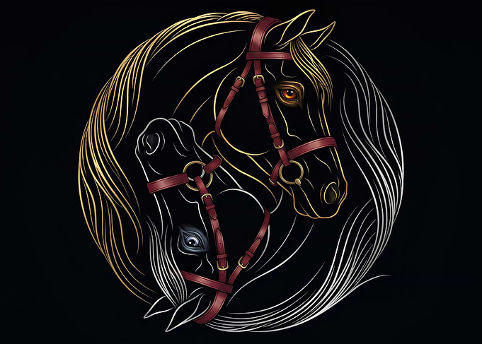 Eternal Balance :Gold & Silver Horses Yin Yang Art