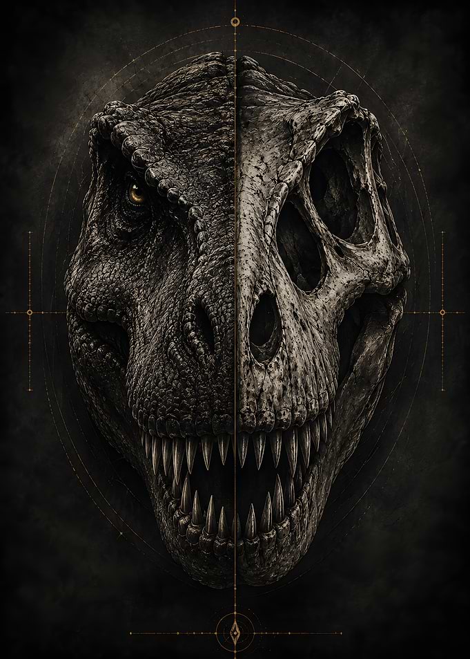 T-Rex Split Face Skull Poster