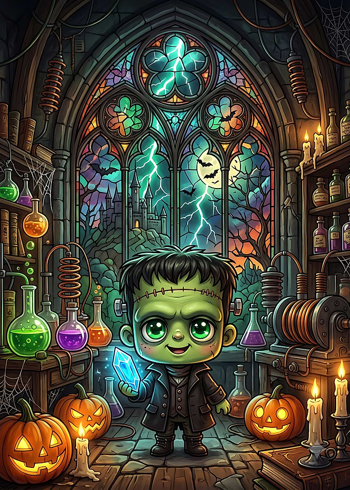 Chibi Frankenstein in Spooky Laboratory