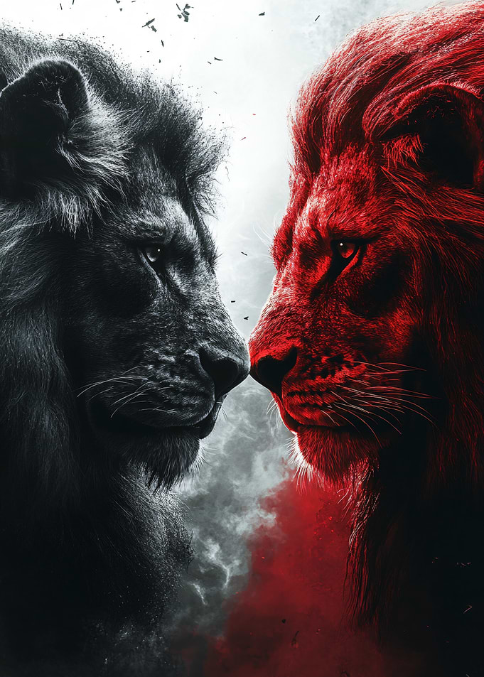 Black and Red Lion Confrontation
