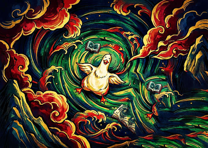 Whimsical Duck in a Magical Vortex