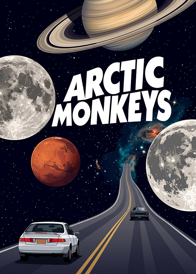 Arctic Monkeys Space Road Trip Illustration Poster