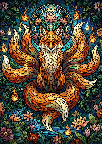 Stained Glass Nine-Tailed Fox Art
