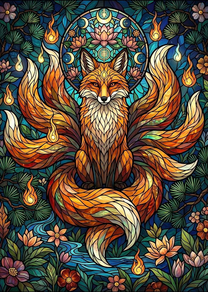 Stained Glass Nine-Tailed Fox Art