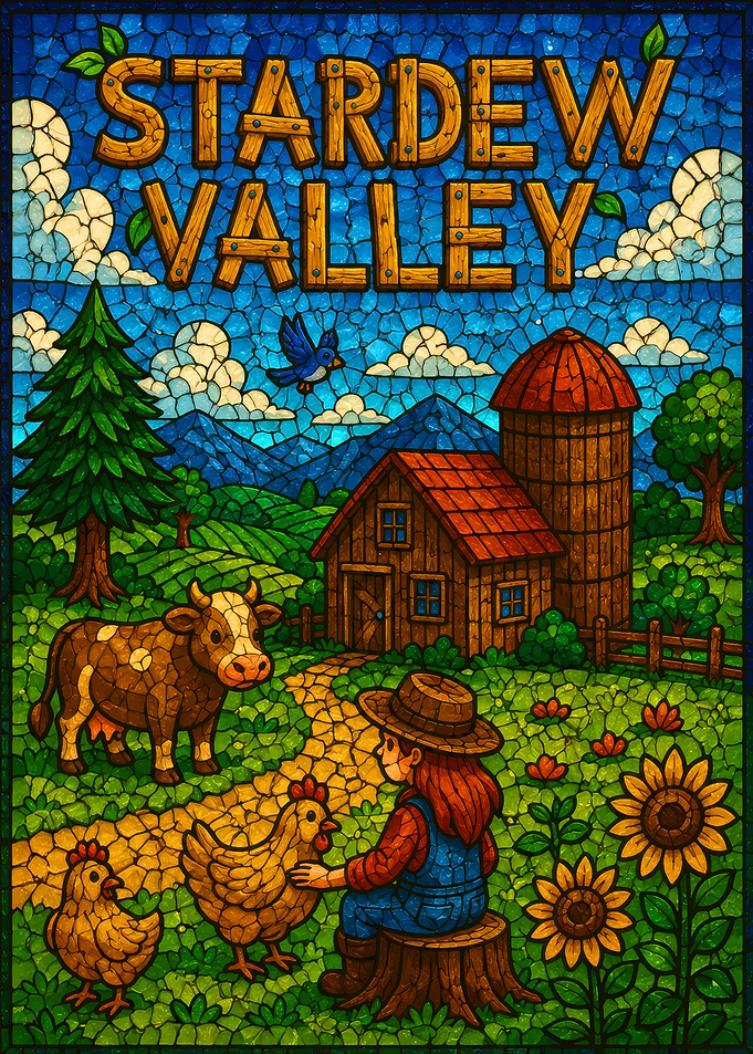 Stardew Valley Stained Glass Farm Scene