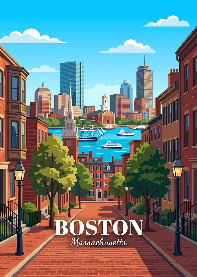 Boston Massachusetts Cityscape Travel Poster