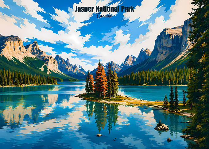 Jasper National Park Canada – Canadian Rockies Mountain Lake Landscape Art