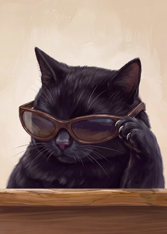 Cool Black Cat Wearing Sunglasses