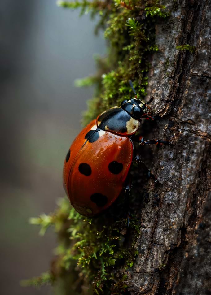 Ladybug on Mossy Tree Bark