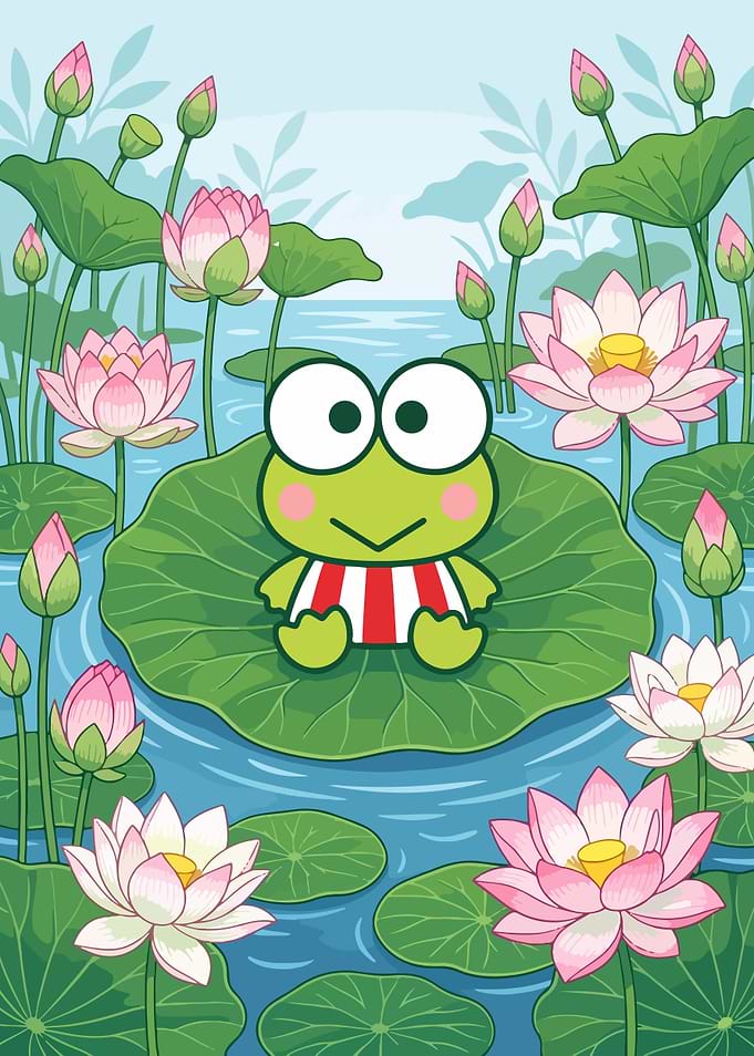 Keroppi Sitting on a Lotus Leaf