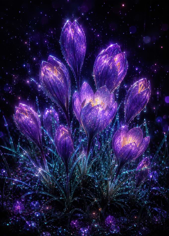 Ten Half-Opened Autumn Crocus Flowers