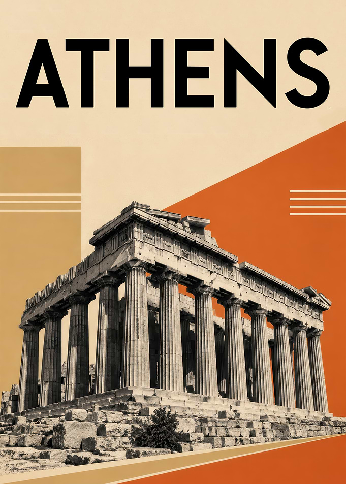 Vintage Style Athens Parthenon Travel Poster