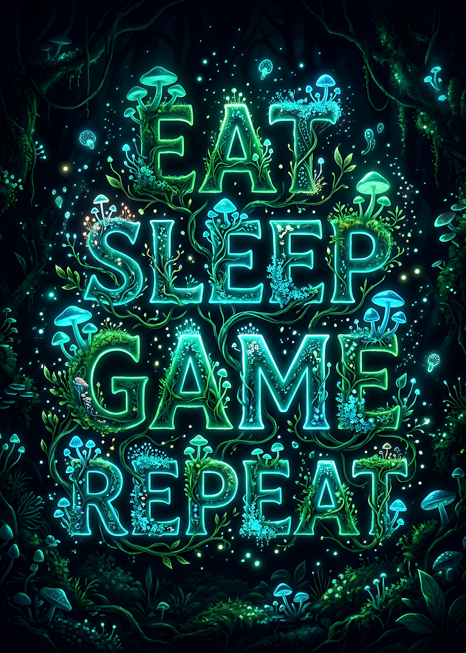 Eat Sleep Game Repeat Mushroom Art