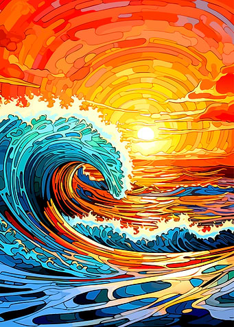 Vibrant Abstract Ocean Wave Sunset