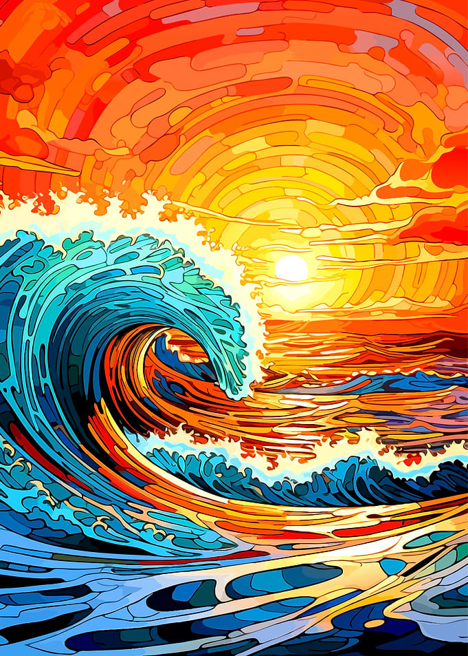 Vibrant Abstract Ocean Wave Sunset