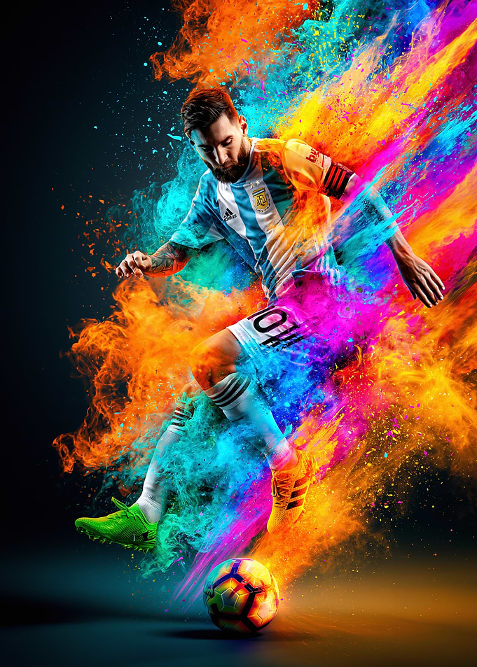 Lionel Messi Colorful Soccer Explosion