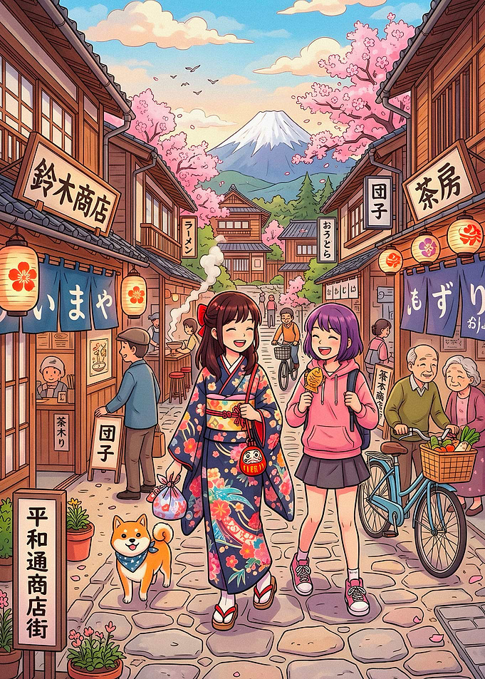 Two Friends Walking in Japan
