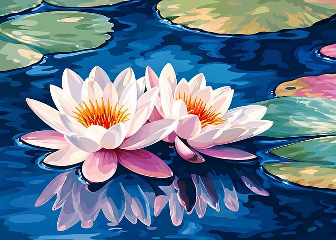 Two Blooming Water Lilies Art