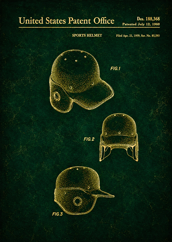 Vintage Baseball Helmet Patent Print