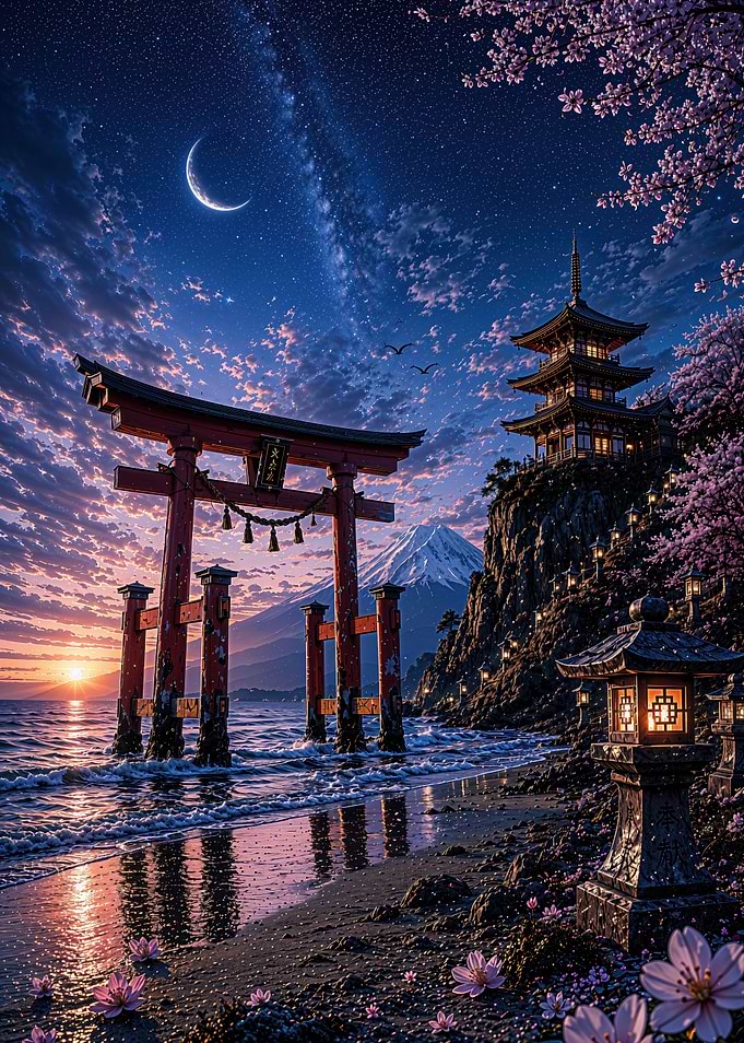 Japanese Torii Gate at Sunset