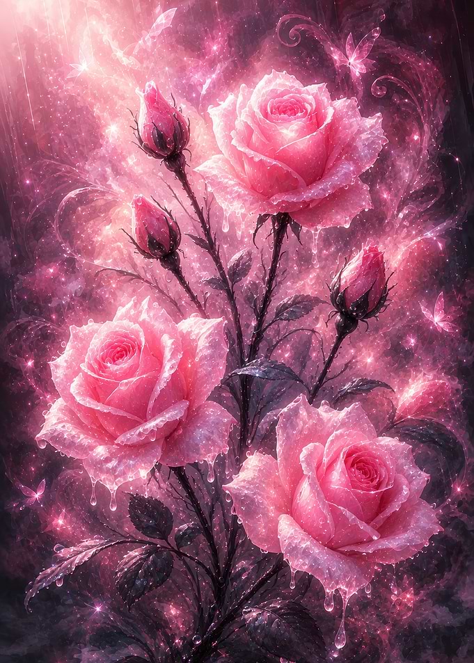 Crystalline Pink Roses of Timeless Romance