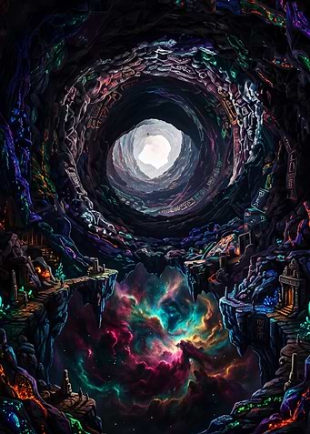 Cosmic Cave with Floating Islands