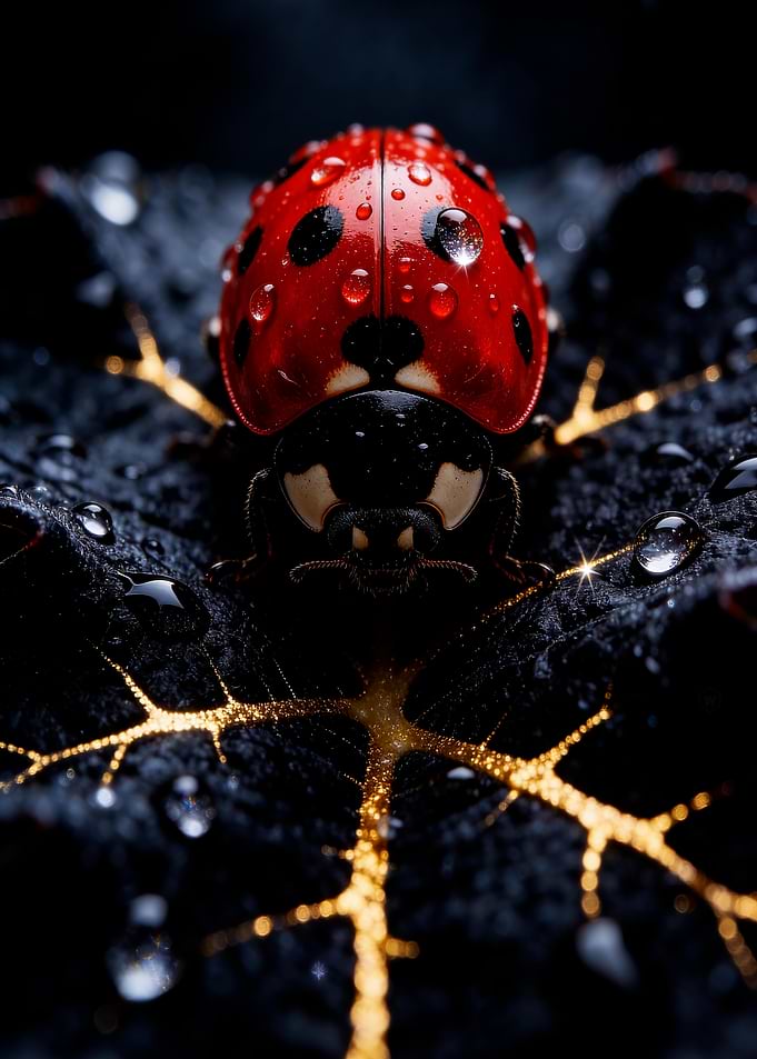 Macro Ladybug on Dark Leaf