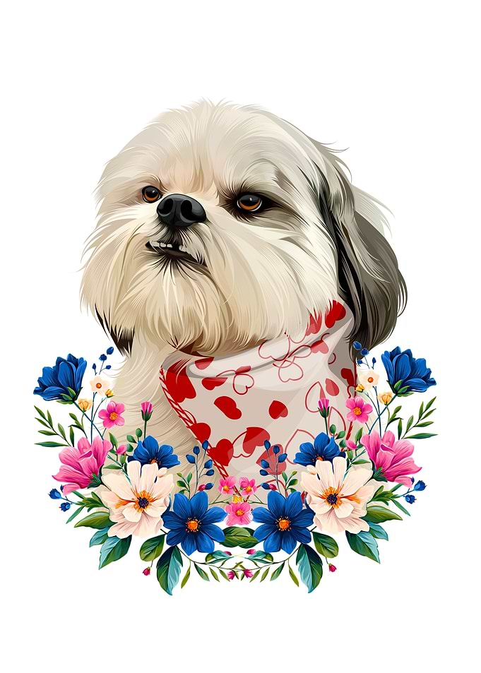 Shih Tzu Portrait with Floral Wreath