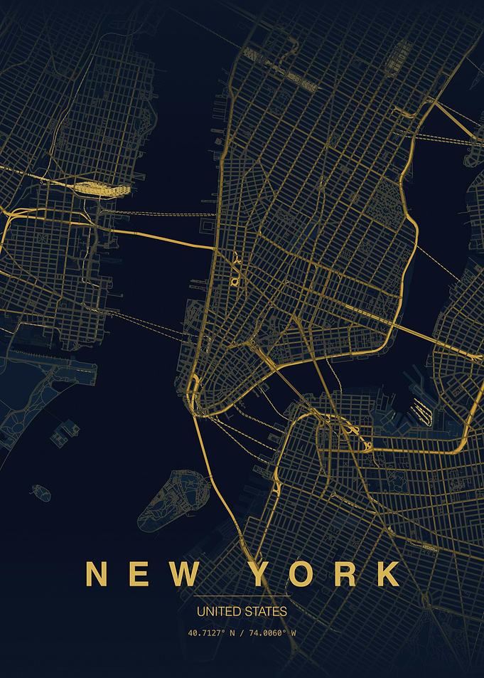 New York City Black and Gold Map Poster