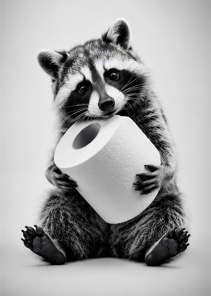 Cute Raccoon Holding Toilet Paper Roll