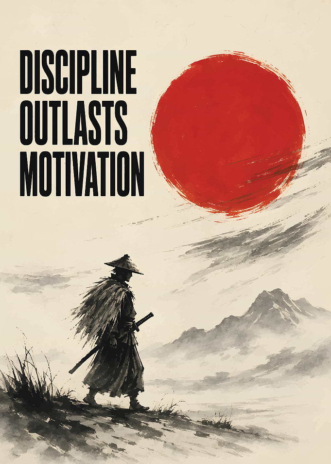 Discipline Outlasts Motivation Samurai Poster