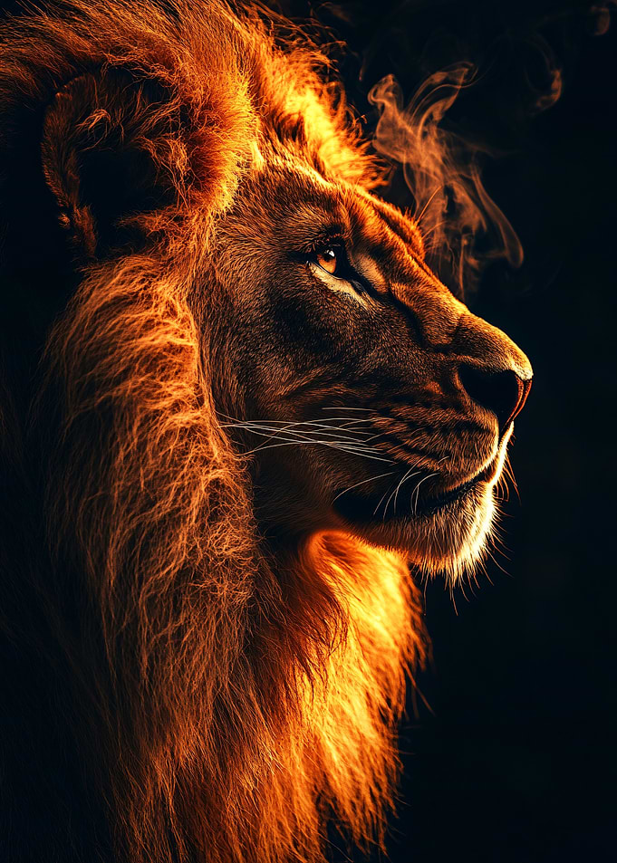 Majestic Lion with Fiery Smoke