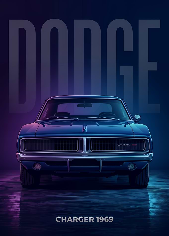 1969 Dodge Charger Neon Poster