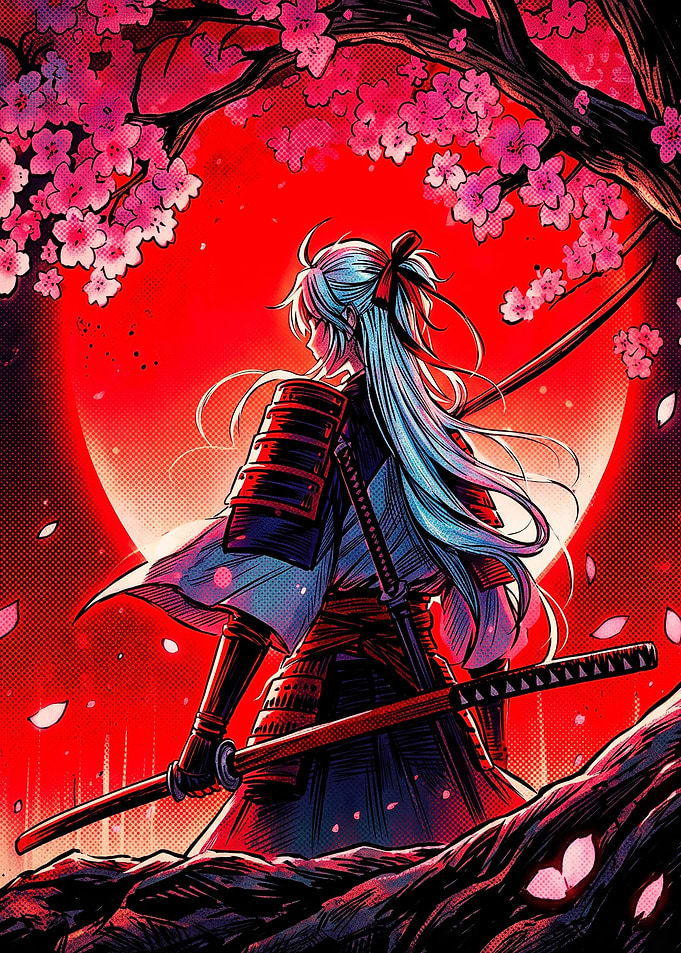 Samurai Warrior Under Cherry Blossoms