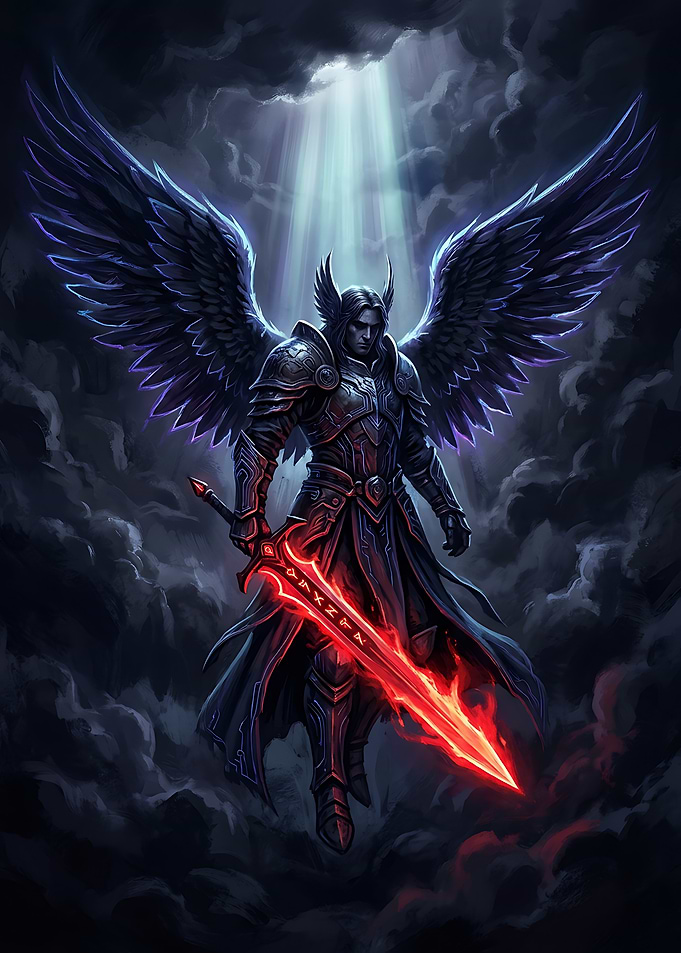 Dark Angel Warrior with Glowing Sword