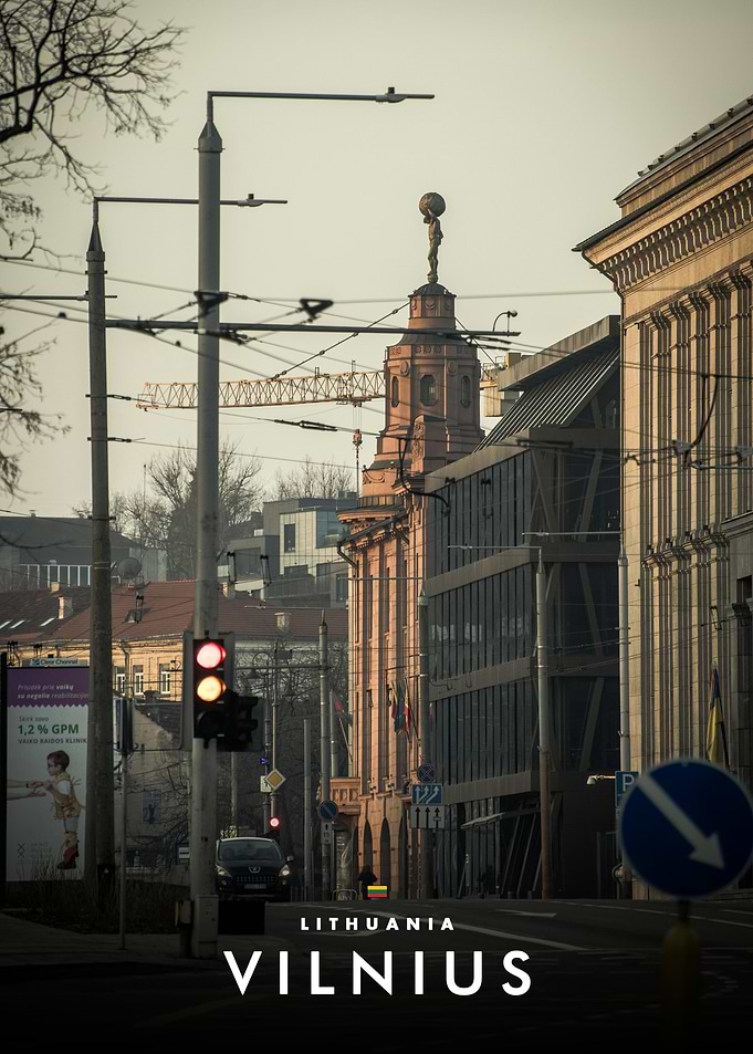Vilnius Cityscape with Atlas Statue