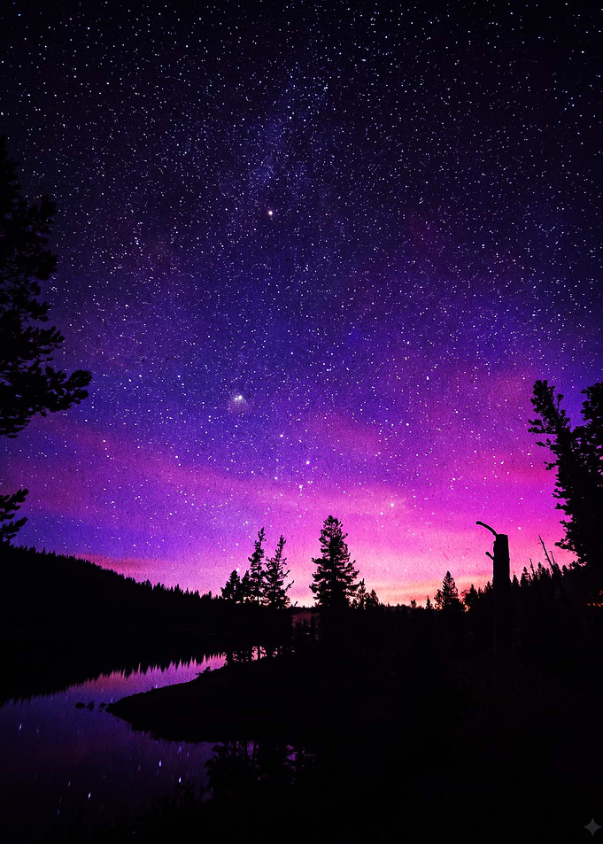 Vibrant Purple Night Sky Over Lake