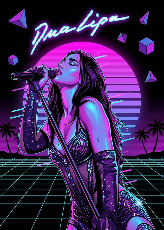 Dua Lipa Synthwave Neon Portrait