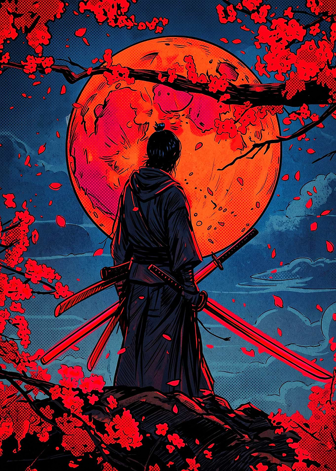 Samurai Under a Red Moon