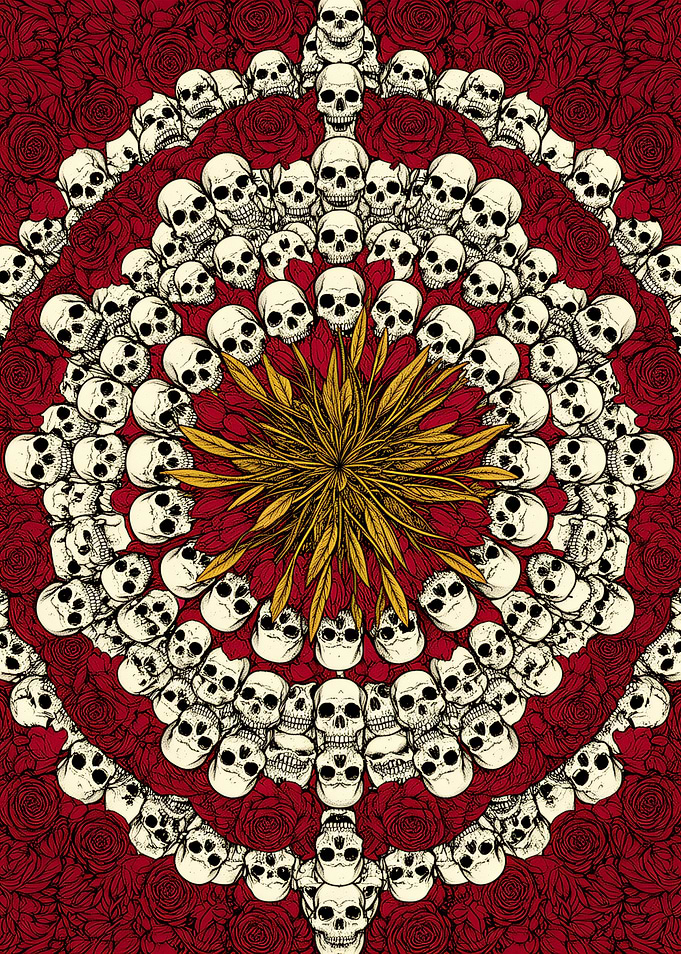 Skull and Rose Mandala Pattern